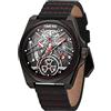 TIME100 Orologio Automatico Meccanico da Uomo Scheletro Orologi da Polso da Uomo Pelle Vera Impermeabile（Nero）