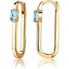 Miore Orecchini Donna Argento Placcati Oro Giallo 18KT, Orecchino cerchio Ovale in Argento 925 e Topazi Blu Naturali. Orecchino Classico anallergico.