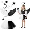 GAROMIA Costume da angelo donna, con ali d'angelo, nero, bianco, costume da donna con alone, angelo per bambini, per Halloween, feste, costume per cosplay