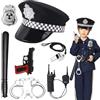 Rppiup 7 Pezzi Costume da Poliziotto Bambino, Accessori Set Cappello Manette Polizia distintivo polizia Manganello pistola giocattolo e altri accessori per Halloween Carnevale Festa Costume