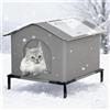 Generico Cuccia Gatto Esterno Sollevata 7 cm con Tetto Antineve, Casetta Isolata Termica Resistente al Freddo con Porte Chiuse e Tappetino, Letto Caldo per Gatti Randagi in Inverno (40x33x33 cm, Grigio)