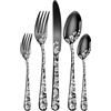 XIAOYU 5 pezzi set di argenteria, set di posate nere, set di posate lucidate a specchio in acciaio inossidabile, set di coltelli forchette cucchiai con unico laser floreale, nero