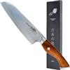 Totiko Coltello Professionale in Acciaio Damasco, Coltello da Cucina Professionale Giapponese da Carne, Pesce, Verdura, Lama 18cm, Santoku Damascato, Manico in Legno di Rosa - Toyotomi Japan Knives