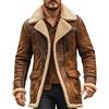 Generic Giacche da uomo eleganti casual vintage in finta pelle scamosciata cappotto a maniche lunghe colletto dentellato foderato in pile giacche pelose, Marrone, XL
