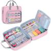 Luxja Borsa da Cucito con Folio Open Design, Borsa per Kit da Cucito con Tasche Versatili, Rosa