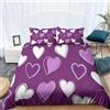 Generic Copripiumino una Piazza e Mezza Cuore Traspirante in Microfibra Set di Biancheria da Letto Viola con Cerniera 3D Copripiumino 200x200 e 2 Federe b-8760