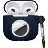 kwmobile Custodia 2 in 1 compatibile con Apple Airpods 4 e AirTag - Cover Cuffie Bluetooth - Protezione in Silicone con Moschettone - blu scuro