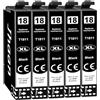 Jhaan 18XL Cartucce Compatibili per Cartucce Epson 18XL 18 XL per Expression Home XP-205 XP-225 XP-212 XP-202 XP-325 XP-315 XP-305 XP-322 XP-312 XP-425 (5x Nero)