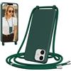 Jrkvniv Cover per iPhone 11 con Cordino, Morbido TPU Silicone Case con Laccio Tracolla, Regolabile e Rimovibile, Antiurto AntiGraffio Case per iPhone 11, Verde