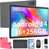 QDDQ Android 14 Tablet 10 Pollici, 16 GB RAM + 256 GB ROM (1 TB TF) Tablet PC, 8000 mAh, 2.4G/5G WiFi Tablet 2 in 1 con Tastiera, Custodia, Mouse, Stilo, Octa-core, GPS, Rosa