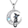 POPLYKE Luna e sole/Collana a pipistrello nero in argento Sterling con mezzaluna, collana per donne e uomini, 22*22mm, Argento sterling, Pietra di luna
