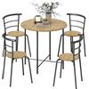HOMCOM Set Tavolo e Sedie Sala da Pranzo 5 Pezzi, Tavolo da Pranzo Rotondo e 4 Sedie in Legno e Metallo, Salvaspazio, Stile Industriale, per Soggiorno Salotto Cucina, Nero e Color Legno