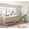 Dmora Letto per Bambini Spokane, Struttura Letto per cameretta, Letto Singolo con Lettino Estraibile e 4 cassettoni, 198x96h69 cm, Bianco e Marrone