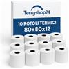 Terryshop74 10 Rotoli Carta Termica 80x80 80mm x 80m Omologati con Anima 12mm - BPA Free, Alta Qualità per Registratori di Cassa, Stampanti POS, Terminali di Pagamento - CONFEZIONE DA 10 PEZZI