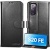 Lensun Custodia per Samsung Galaxy S20 FE 5G, Cover in Vera Pelle Libro con Portafoglio [RFID Blocking] Chiusura Magnetico Flip Custodie Cuoio per Telefono - Nero