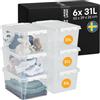 SmartStore Scatole di stoccaggio in plastica da 31L con coperchi Set di 6 Impilabili e Sovrapponibili - Garanzia di 10 Anni - Sicure per Alimenti - Chiusura con Clip - L50 x P39 x A26 cm