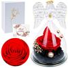 Qoosea Rosa Stabilizzata Figurine di Angeli Regalo per Donna, Rosa Eterna Angeli Custodi Regalo per Mamma Fidanzata Moglie, Fiori Stabilizzati Decorazioni per Natale San Valentino Festa della Mamma