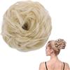 SEGO Elasitco con Capelli Ricci Finti Spettinati Ciambella per Chignon Extension Folto 45g Hair Bun Coda di Cavallo # Biondo Chiarissimo