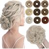 SEGO Chignon Capelli Extensions Elastico Sintetica Ondulato Veri Coda di Cavallo Extension Parrucchino 55 G Biondo platino