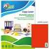 Tico Italia LP4FR-210297 Etichette adesive rosse fluo, 70 fogli A4, rettangolari 210x297mm, 1 etichette per foglio, adesivo permanente, stampanti laser e inkjet