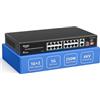 VIMIN Switch PoE a 16 Porte con 2 Porte Gigabit Uplink e 1 SFP, VIMIN Switch di Rete PoE a 19 Porte Non Gestito 10/100Mbps con 16 Porte PoE, AI Watchdog, VLAN, Estensione 250m, Supporta IEEE802.3af/at
