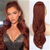 PORSMEER Extension per capelli sintetici lunghi e ondulati, con coulisse, 66 cm, da donna, per uso quotidiano, colore: rosso ramato