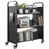 VEVOR Carrello Portalibri con Ruote 970 x 515 x 1225 mm Carrello Rotante Porta Libri, Carico 150 kg Ripiani a W Bifacciali con Ruote Bloccabili 7,6 cm per Scaffali di Casa, Ufficio e Scuola, Nero