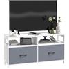 HOMCOM Mobile TV 45" max in MDF e Tessuto non Tessuto con 2 Cassetti e 2 Ripiani, 100x30x53 cm, Bianco e Grigio|Aosom