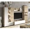 Dmora - Parete attrezzata Raleigh, Mobile da soggiorno porta TV modulare, Composizione salotto con pensili e vetrine e luce led, 260x42h185 cm, Rovere e Bianco