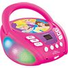 Lexibook, Principesse Disney, Lettore CD Bluetooth per bambini, portatile, effetti luminosi multicolore, microfono, presa Aux-in, alimentazione a corrente alternata o a batteria, rosa, RCD109DP