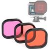 GEPULY Confezione da 3 filtri subacquei per GoPro Hero12 11 10 9 8 custodia impermeabile (rosso, rosso chiaro, filtri magenta) - Correzione del colore professionale per immersioni profonde,