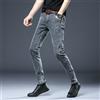 Uomo Grigio Scuro Pantaloni Denim Resistente Elasticizzato Slim Fit Skinny Jeans