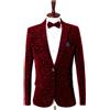 Uomo Floreale Rosso Velluto Suit Giacca e Pantaloni Set Nozze Smoking Ballo Cena