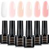 Luxbon 5 IN 1 Set di Rubber Base Gel Smalti Semipermanente per Unghie in Gel, 6 colori Apex Building Smalto gel nudo autolivellante rosa pesca Neutro trasparente UV LED Soak Off Kit 008