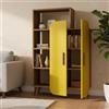 Dmora - Libreria Enceladus, Scaffale da Ufficio, Mobile portalibri, Biblioteca, 90x32 h132 cm, Noce e Giallo