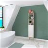 Dmora - Mobile Colonna Winooski, Pensile Bagno con 1 Anta, Armadio Alto, 30x25h150 cm, Rovere e Bianco Lucido