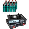 INTEC - Fornello a gas portatile 2200 W + 8 cartucce gas butano Camping Road Trips Piezo Valigetta Etna