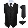 HISDERN Gilet da Uomo Nero Elegante Tinta Unita Gilets e Cravatta e Fazzoletto da Taschino Set Classico Panciotto Uomo Vestito 6XL