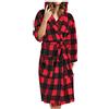UnoSheng Vestaglia da donna lunga a quadri, in spugna con cappuccio, in morbido pile, kimono, in cotone, per autunno e inverno, Colore: rosso, M