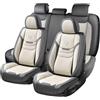 Coverado Universali Coprisedili Auto Pelle per 5 Posti | Impermeabili on Grani in Rilievo, Completo Copri Sedile Auto Traspiranti per Berlina SUV Pickup Furgone, Grigio & beige