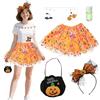 Ourdort 5Pcs Costume Zucca Bambina Adulto Donna - Cerchietto Zucca Halloween, VestitoZucca, Adesivi Viso Halloween, Sacchetto di Caramelle, Struccante, HalloweenPumpkin Costume, VestitodaZucca