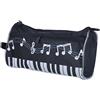 Punk, astuccio portamatite impermeabile con cerniera, con motivo tastiera musicale, 4 colori, con note musicali in stile cartone animati, matita e righello in omaggio Nero