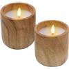 Spetebo Candela a LED in ceramica con effetto legno, 10 x 9 cm, set da 2 candele decorative alimentate a batteria con funzione timer, luce d'atmosfera decorativa con fiamma artificiale con effetto