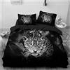 TMMDH Copripiumino Una Piazza e Mezza 200x200 Leopardo Bianco E Nero Biancheria da Letto in Microfibra con 2 Federe 50x80cm Adatto Per Adulti E Bambini - Morbido Confortevole