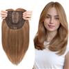Elailite Hair Topper Donna Clip in con Frangia per Capelli Castano Chiaro/Dorato Intenso, Posticci con Clips Middle Parting Toupet Toupee Protesi 35cm 120g (Base 15cm*15cm)