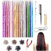 GIDWRIY 16PCS Hair Tinsel,Fili Colorati per Capelli Tinsel con Strumento,Ciocche Glitterate Capelli,Extension Capelli Glitter,Ciocche Colorate per Capelli per Trecce,Bling Dritto Festa Orpello Capelli