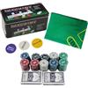 Globly Set da Poker Professionale con Valigetta in Alluminio, 200 Fiches, 2 Mazzi di Carte, Gettoni e Tappetino Verde, per Texas Hold'em, Blackjack e Altri Giochi da Casinò