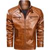 Generisch Giacca in pelle da uomo con colletto alto, da motociclista, classica, vintage, outwear in pelle, casual, leggera, per motociclisti, tinta unita, stile biker, giacca antivento, marrone, XL