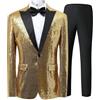Caxndycing Tuta da uomo con glitter con paillettes smoking 3 pezzi oro abiti per feste ballo di fine anno slim fit giacca pantaloni gilet gilet set casual business stile britannico blazer cappotto