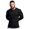 Generic Maglia Tops Uomo Slim Fit Collo Rotondo Casual T-Shirt Elasticizzata Manica Lunga Sportiva T-Shirt Uomo Sport Traspirante Tinta Unita Basic T-Shirt Uomo A-Black XL
